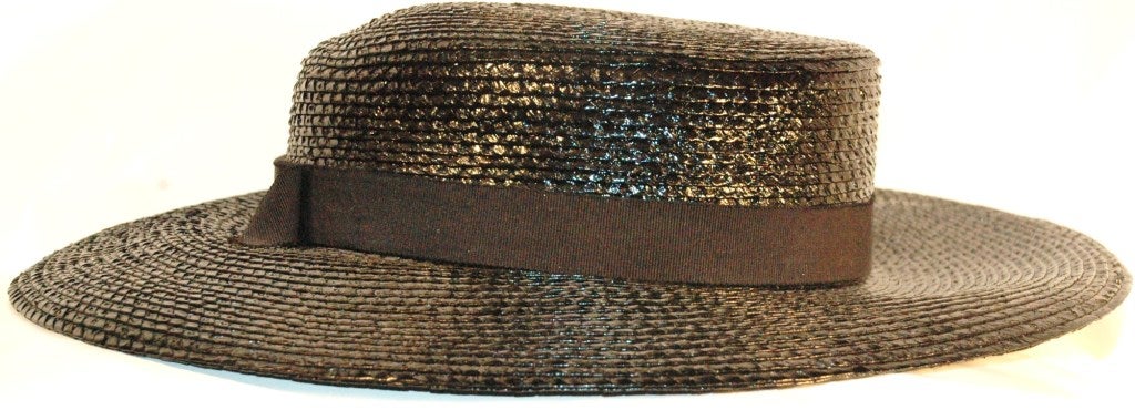 Vintage Yves Saint Laurent RIve Gauche Black Hat In Excellent Condition For Sale In Lake Park, FL