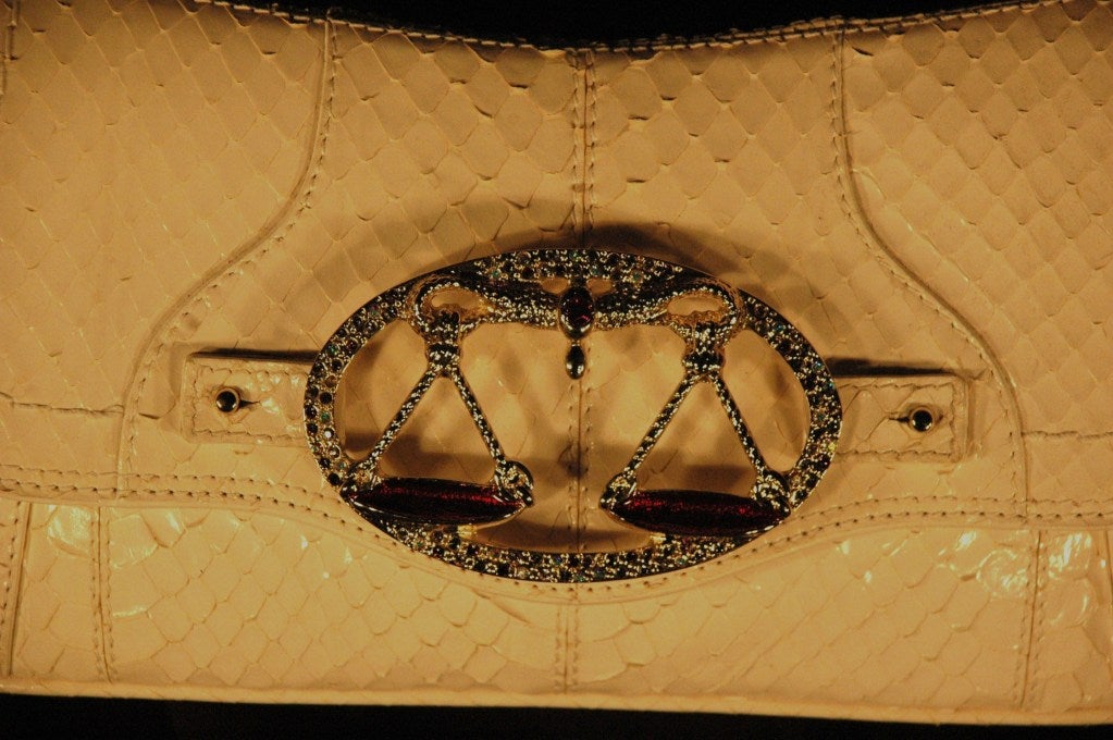Beige Dolce & Gabbana Zodiac Libra Collection Snakeskin Python Evening Handbag w Libra Crystal For Sale