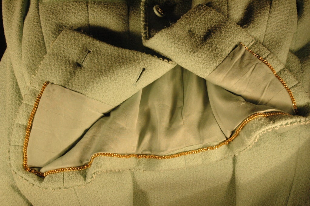 Vintage 1997 Chanel Wool Mint Green Jacket & Skirt Suit 3