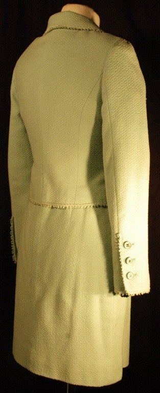 Vintage 1997 Chanel Wool Mint Green Jacket & Skirt Suit 5