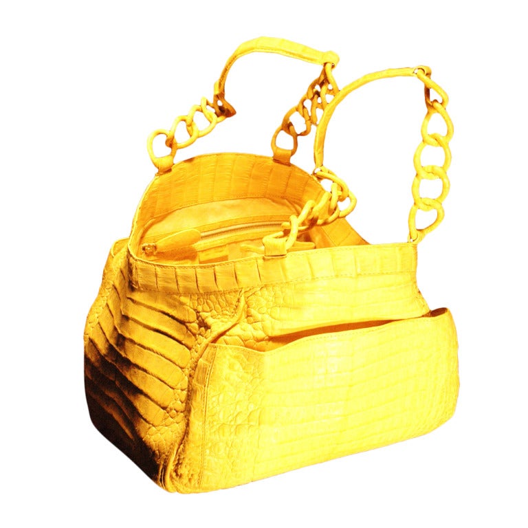 Nancy Gonzalez Crocodile Yellow Multi Compartment 2 Chain Handbag at ...