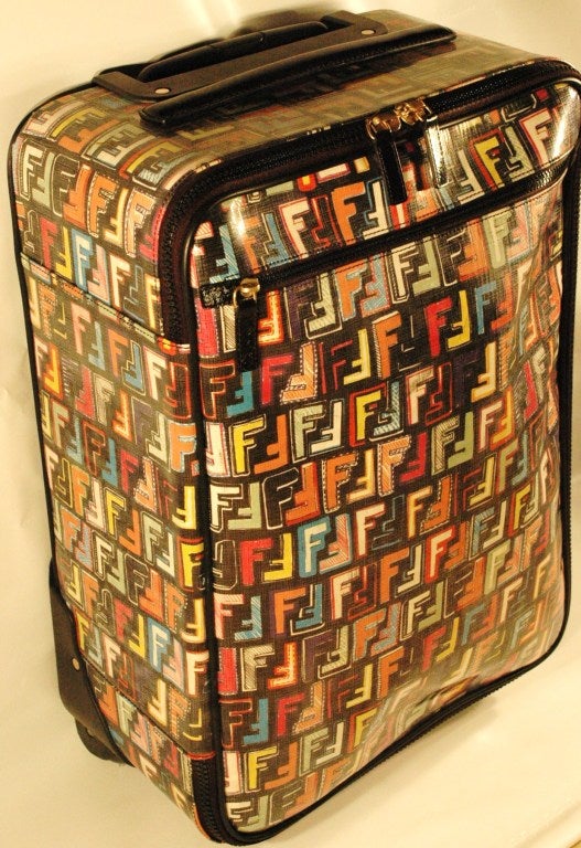 2010 Fendi Multi Color Zucca Rolling Luggage Travel Trolley In Excellent Condition For Sale In Lake Park, FL