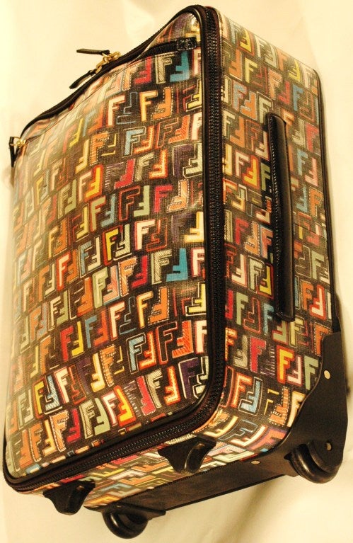 2010 Fendi Multi Color Zucca Rolling Luggage Travel Trolley For Sale 2