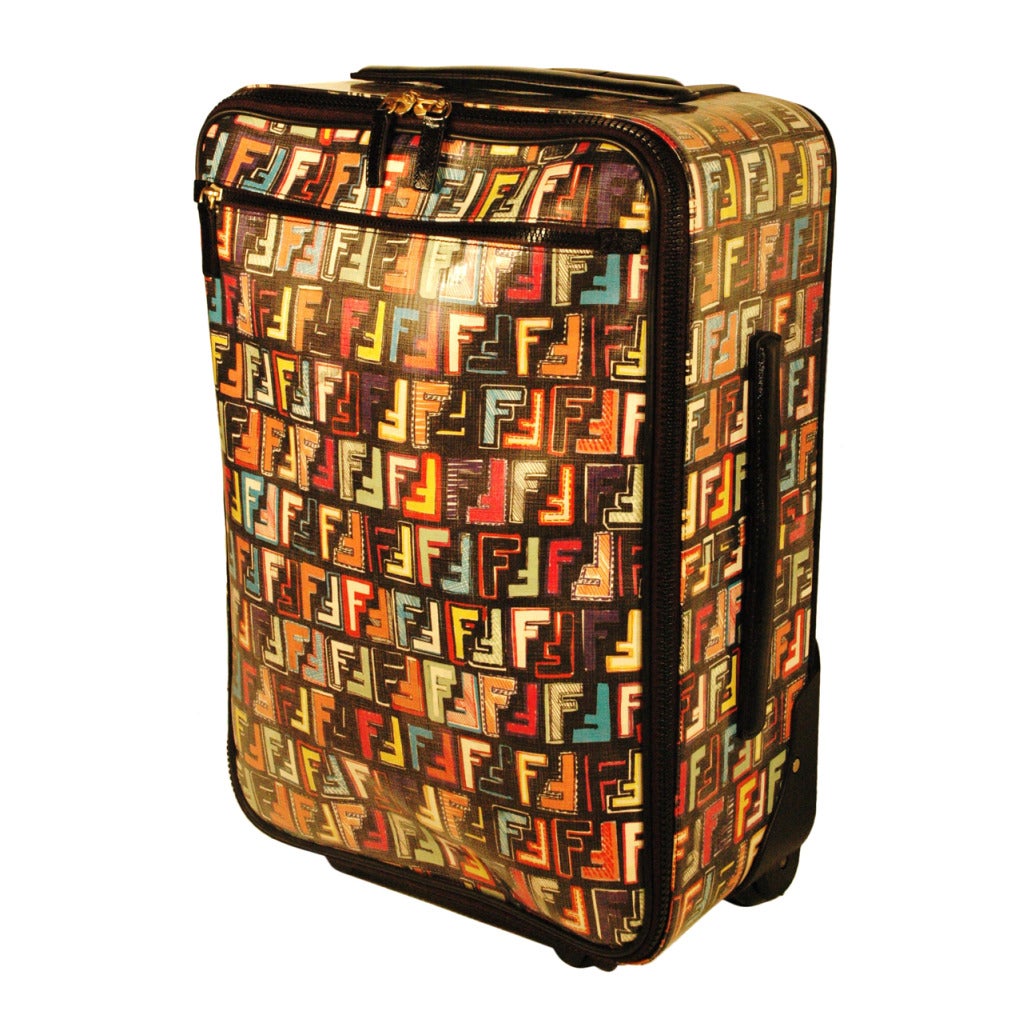 2010 Fendi Multi Color Zucca Rolling Luggage Travel Trolley For Sale