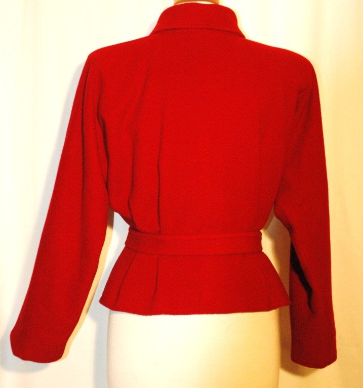 Women's Vintage Emanuel Ungaro Red Wool Crop Wrap Coat Jacket w Belt