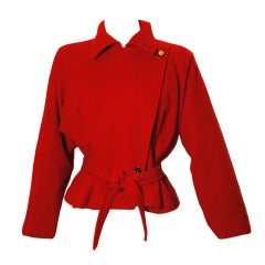 Vintage Emanuel Ungaro Red Wool Crop Wrap Coat Jacket w Belt