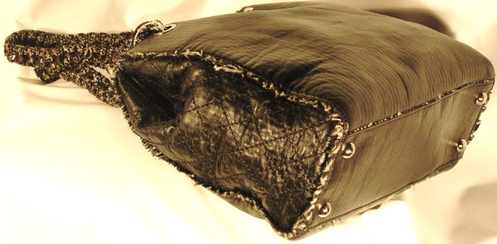 2009 Chanel Black Leather Tweed Fringed Piping & Lining Tote Handbag 1