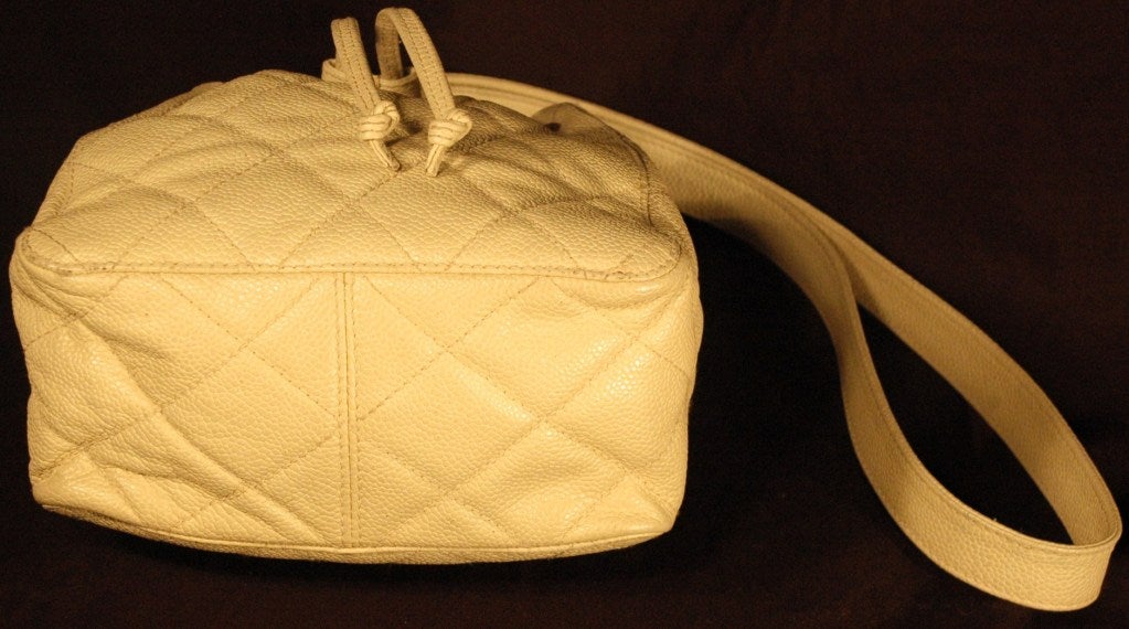 Vintage 1990s Chanel Ivory Caviar Drawstring Pouch Shoulder Handbag 1