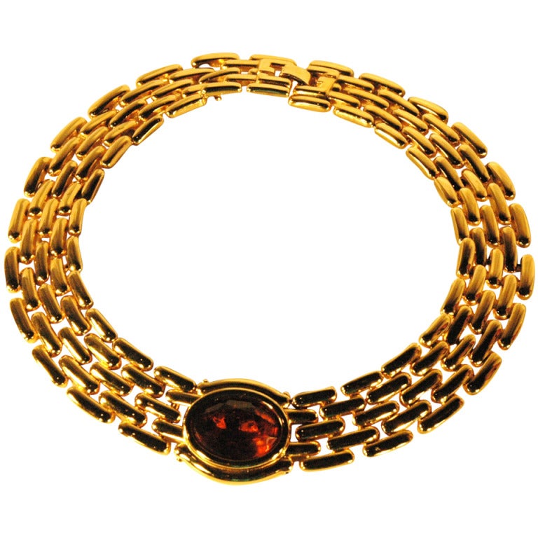 Givenchy Paris New York Gold Choker with Large Brown Oval Stone