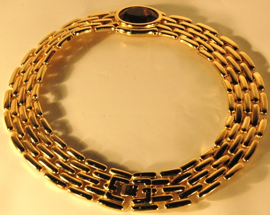 Women's Givenchy Paris New York Gold Choker with Large Brown Oval Stone