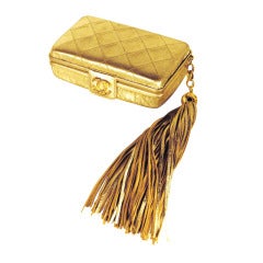 Vintage 1990s Chanel Metallic Champaign Matte Gold Lambskin Leather Tassel w Clutch Rare