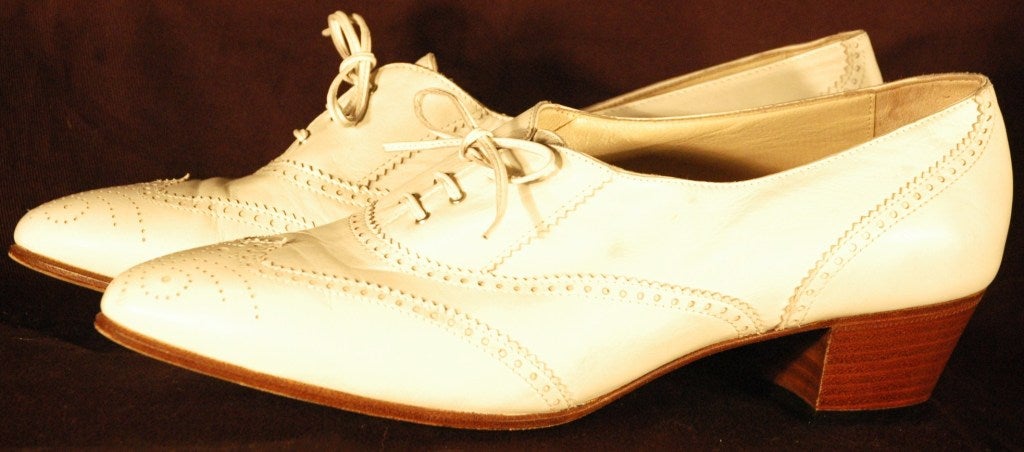 Beige Hermes Ivory Lace up Spectator Low Heel Leather Shoes For Sale