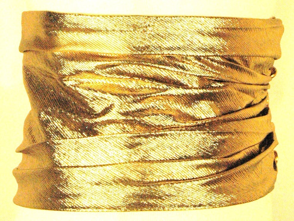 Beige Vintage Super Rare Yves Saint Laurent Rive Gauche Thick Rouched Silk Lame Belt For Sale