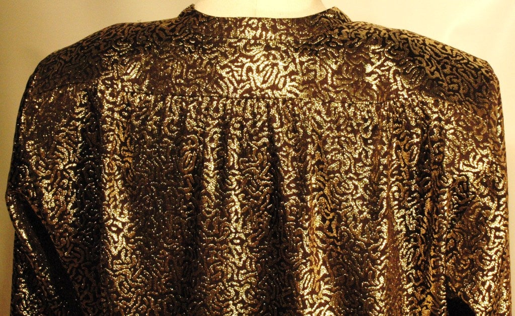 Vintage 1986 Yves Saint Laurent Rive Gauche Black Silk & Gold Metallic Lame Top Blouse In Excellent Condition For Sale In Lake Park, FL