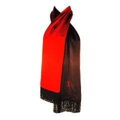 Vintage Yves Saint Laurent Black & Red Silk Satin Scarf with Fringe Edges