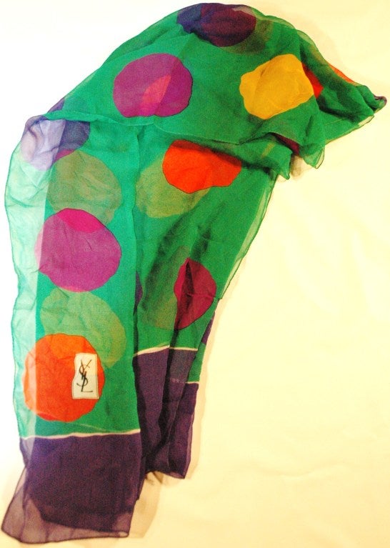 Women's Vintage Yves Saint Laurent Polka Dot Multi Colors Gigantic Silk Scarf 50x75 For Sale