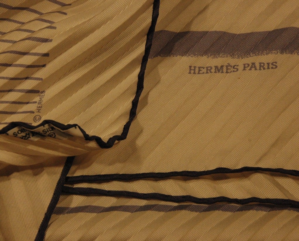 Hermes Paris White & Blue stripe Silk Scarf For Sale 1