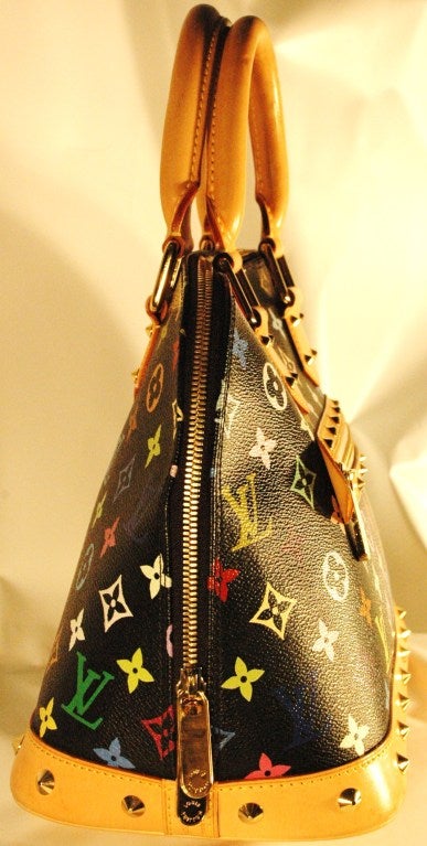 Louis Vuitton Alma Murakami Black w Multi Color Handbag In Excellent Condition In Lake Park, FL