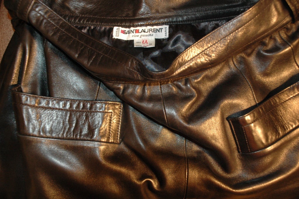 YSL black leather front pocket skirt For Sale 2