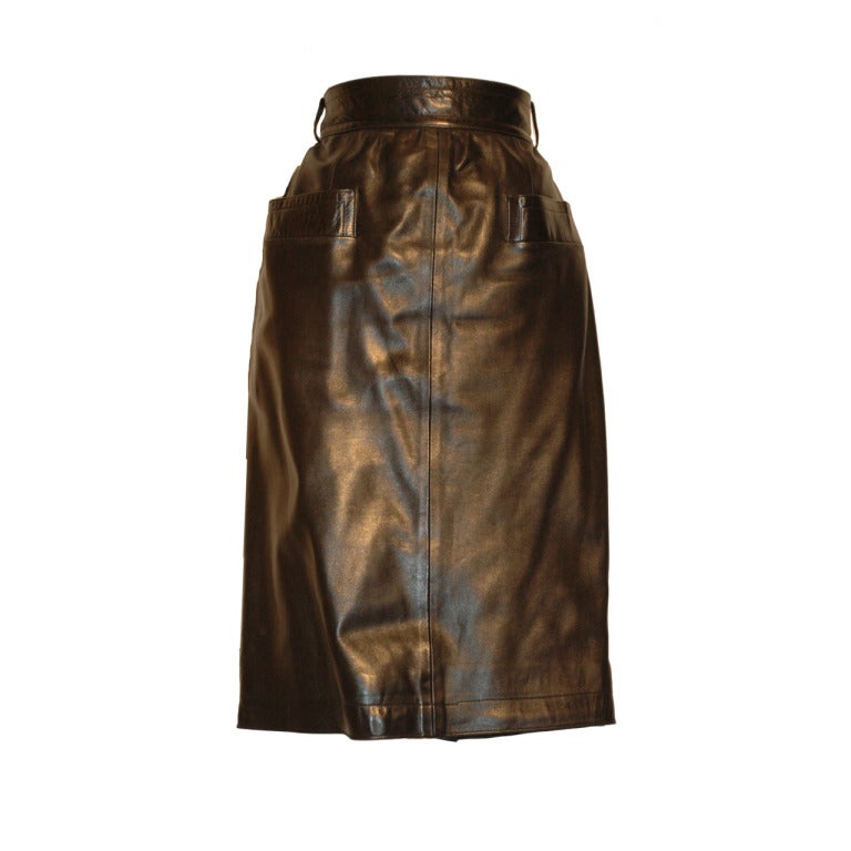 YSL black leather front pocket skirt For Sale