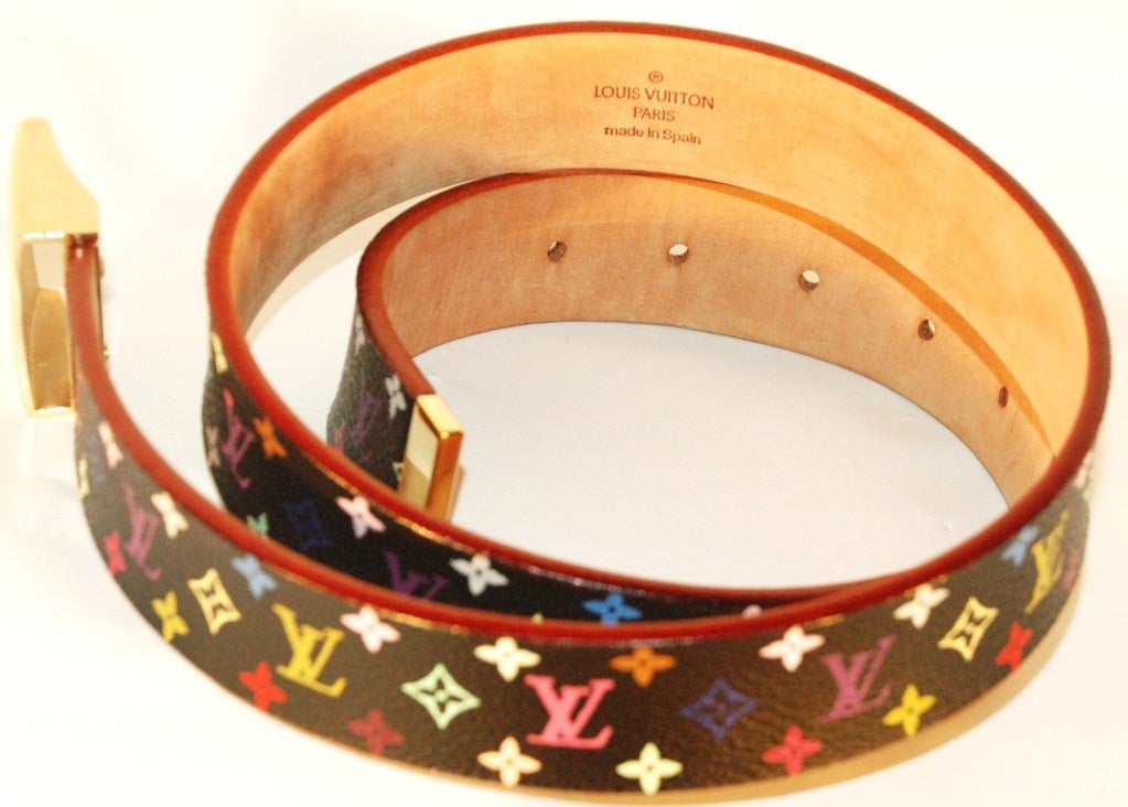 This is a Louis Vuitton murakami black multi color belt strap with gold square buckle.  
Made in France
1 1/8