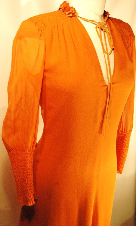 Valentino Whimsicle Silk Chiffon Dress w Leather Floral Collar Detail In Excellent Condition For Sale In Lake Park, FL