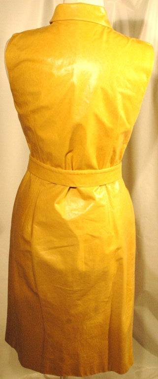 Oscar de la Renta Beautiful Yellow Leather Sleevless Shirt Dress w Belt 6