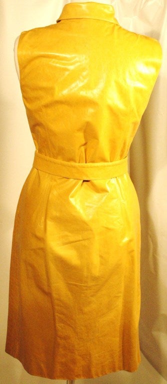 Women's Oscar de la Renta Beautiful Yellow Leather Sleevless Shirt Dress w Belt