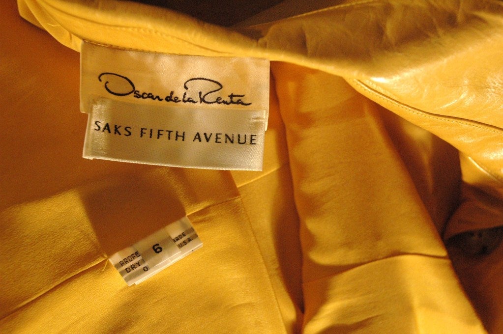 Oscar de la Renta Beautiful Yellow Leather Sleevless Shirt Dress w Belt 2