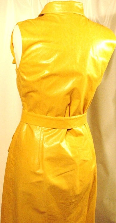 Oscar de la Renta Beautiful Yellow Leather Sleevless Shirt Dress w Belt 5
