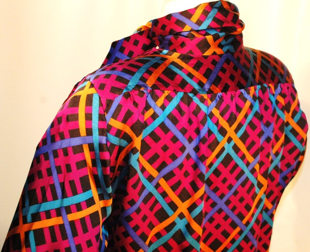 Vintage H85 Yves Saint Laurent Rive Gauche Silk Blouse Print Featured on Rachael Zoe For Sale 1