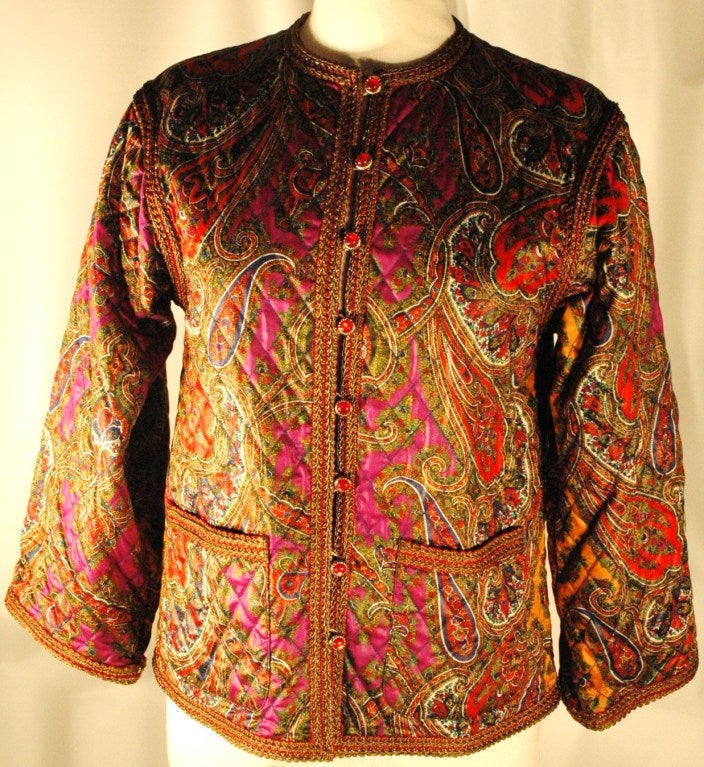 Vintage Rare Yves Saint Laurent Rive Gauche Quilted Paisley Russian Collection Jacket For Sale 5