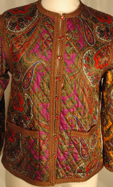 Brown Vintage Rare Yves Saint Laurent Rive Gauche Quilted Paisley Russian Collection Jacket For Sale