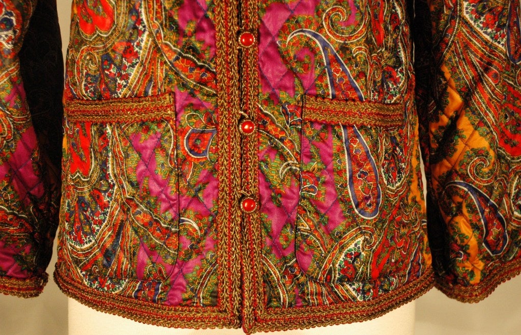 Vintage Rare Yves Saint Laurent Rive Gauche Quilted Paisley Russian Collection Jacket In Excellent Condition For Sale In Lake Park, FL