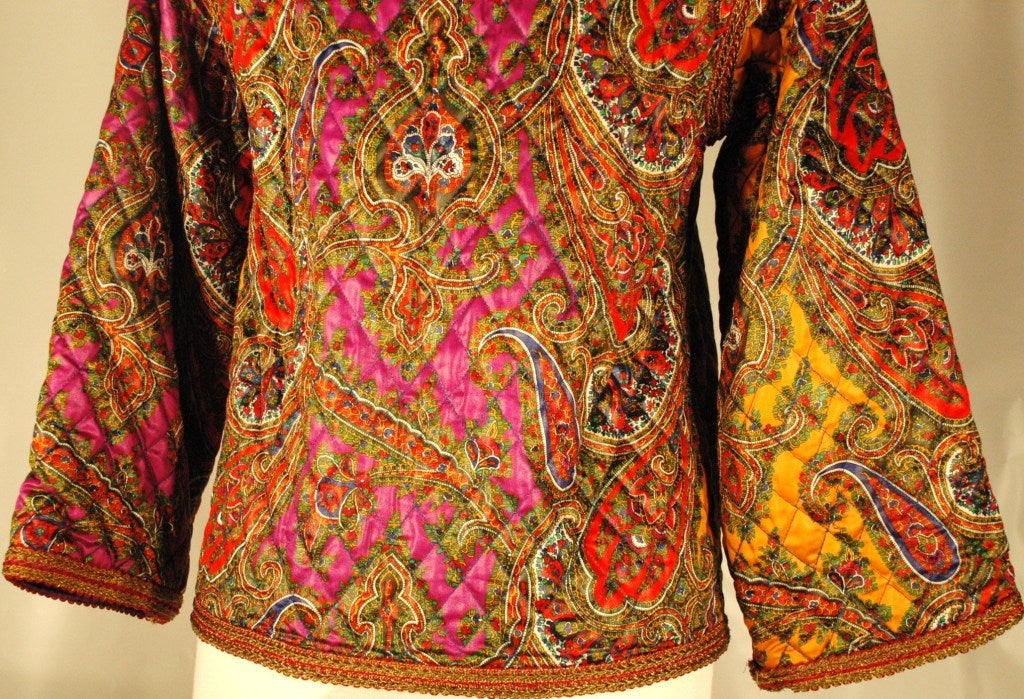 Vintage Rare Yves Saint Laurent Rive Gauche Quilted Paisley Russian Collection Jacket For Sale 1