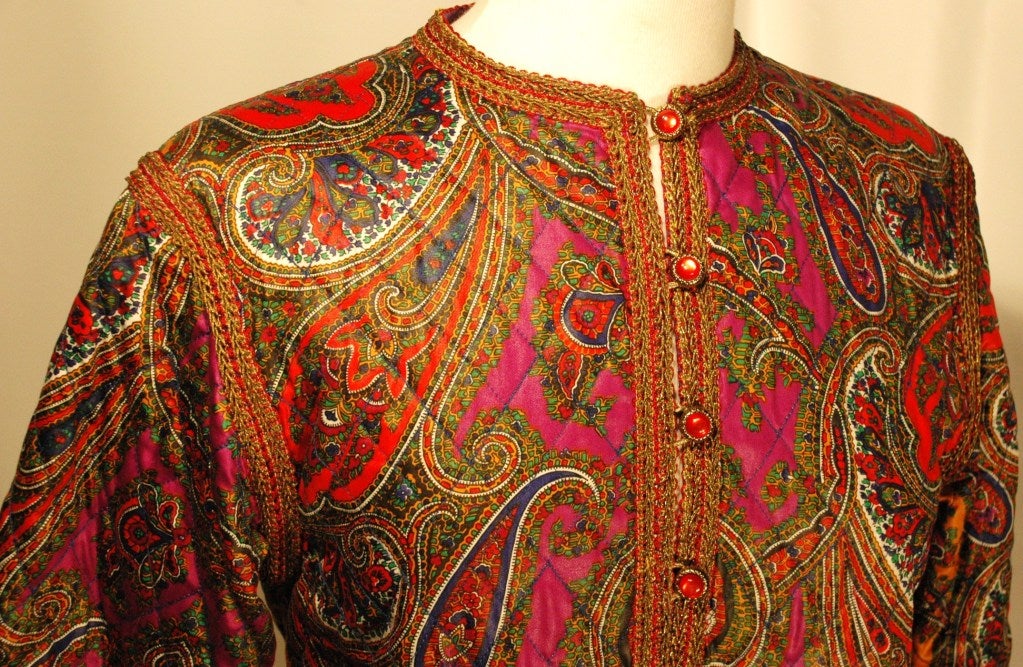 Vintage Rare Yves Saint Laurent Rive Gauche Quilted Paisley Russian Collection Jacket For Sale 3