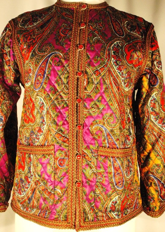 Vintage Rare Yves Saint Laurent Rive Gauche Quilted Paisley Russian Collection Jacket For Sale 4