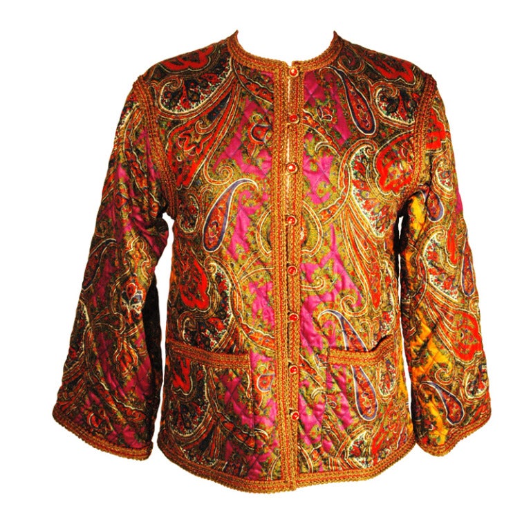 Vintage Rare Yves Saint Laurent Rive Gauche Quilted Paisley Russian Collection Jacket For Sale