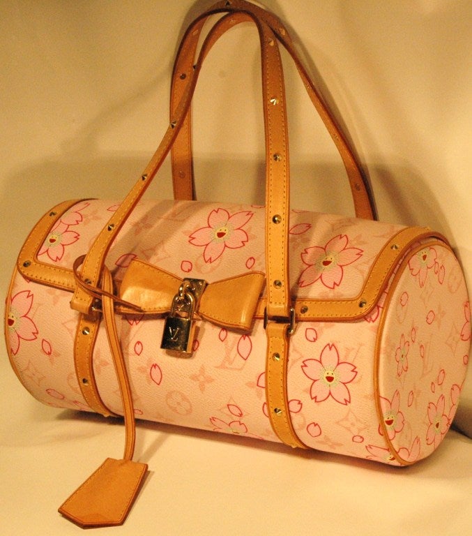 Louis Vuitton Pink Cherry Blossom Papillon Handbag In Excellent Condition In Lake Park, FL