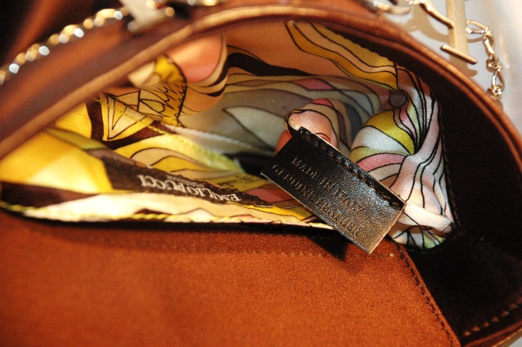 New Emilio Pucci Brown Silk Satin Evening Bag w Detachable Logo Charm 4