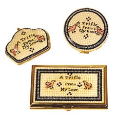 Used Judith Leiber 3pc "A Trifle from My Love" Pill Case, Compact & Business Card Holder