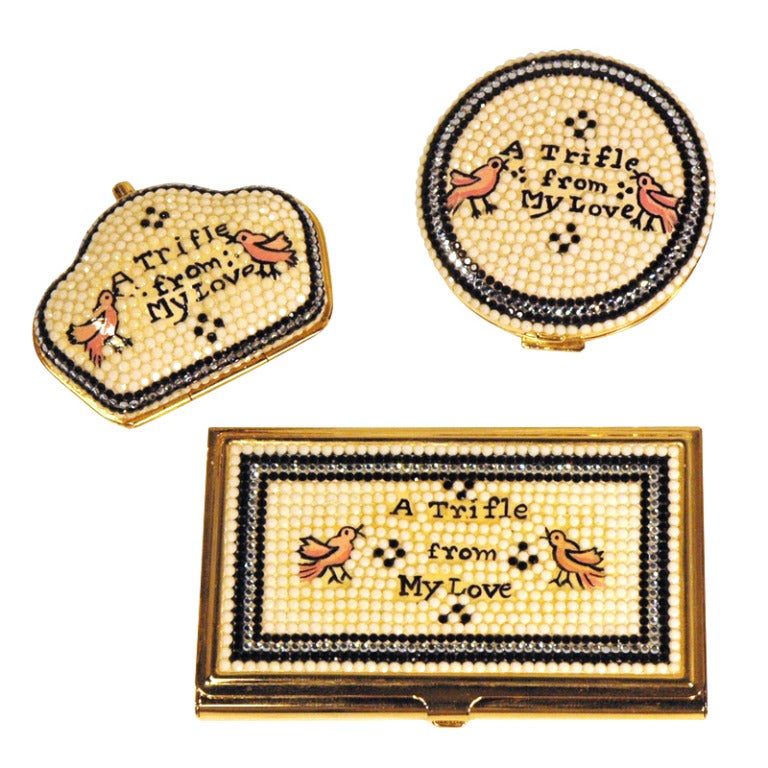 Judith Leiber 3pc "A Trifle from My Love" Pill Case, Compact & Business Card Holder For Sale