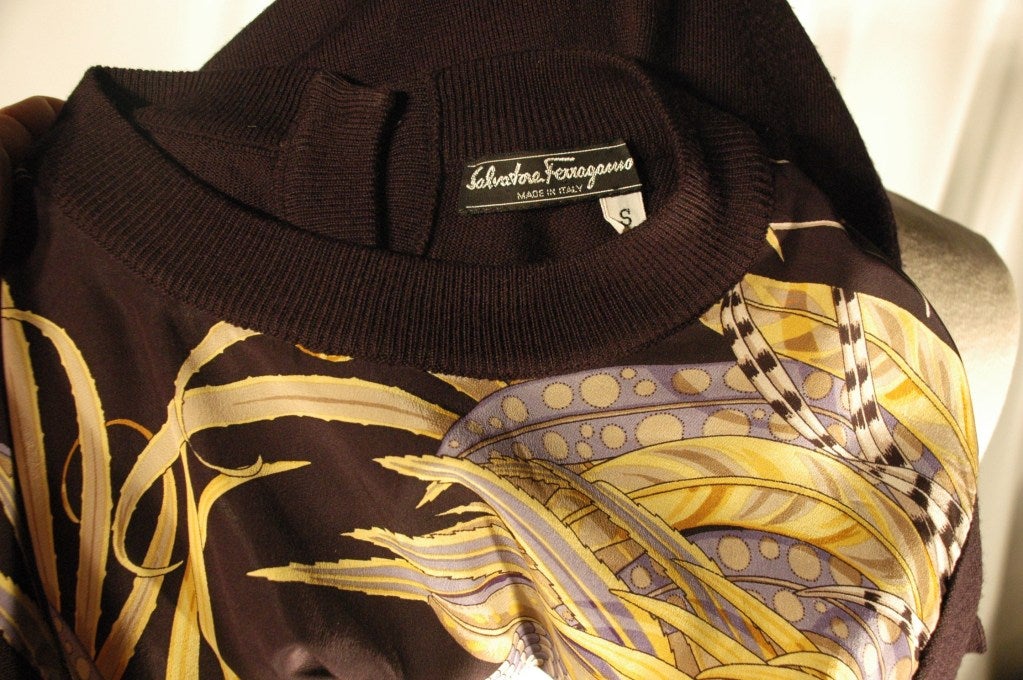 Women's Salvatore Ferragamo Silk scarf Cashmere Pull over Top For Sale