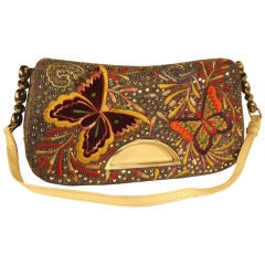 Christian Dior Butterfly Embroidered AB Crystal Denim Flap Handbag