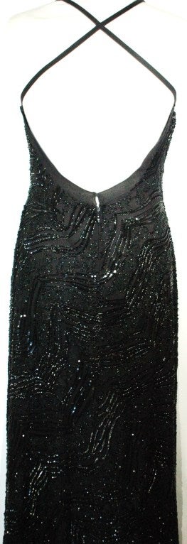 Giorgio Armani Gorgeous Black Beaded Long Evening Gown For Sale 6