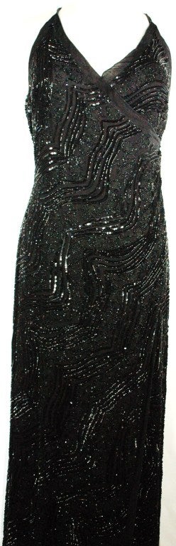 Women's Giorgio Armani Gorgeous Black Beaded Long Evening Gown For Sale