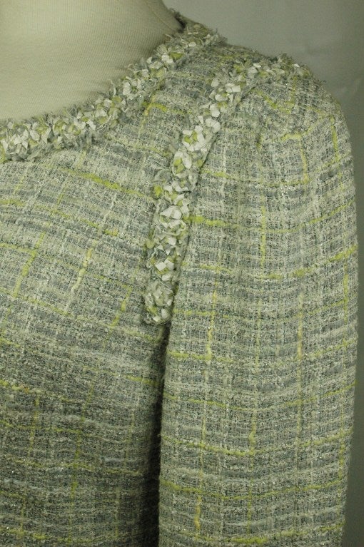 Chanel 09P 2009 Tweed Jacket Silver Lime White Jacket Sz38 For Sale 6