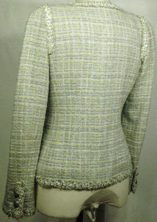 Chanel 09P 2009 Tweed Jacket Silver Lime White Jacket Sz38 For Sale 3