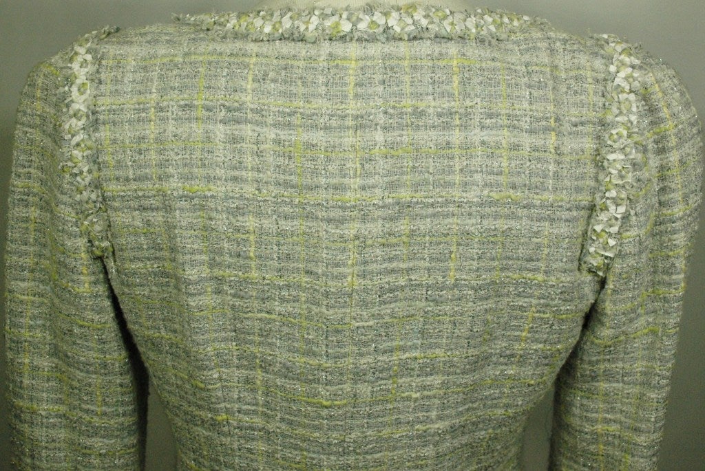 Chanel 09P 2009 Tweed Jacket Silver Lime White Jacket Sz38 For Sale 4