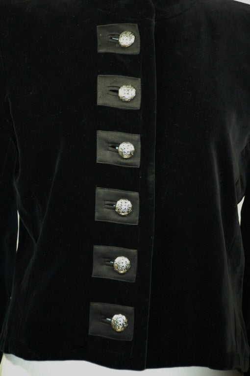 Vintage 1991 Yves Saint Laurent RIve Gauche Black Velvet Jacket w Silver Buttons In Excellent Condition For Sale In Lake Park, FL
